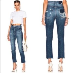 MOTHER Dazzler Shift Ankle Cropped Jeans with Distressed Details